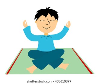 The boy practices yoga. Clip art for business. Isolated on white. Vector.