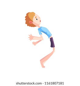 Boy practicing capoeira, kid character doing capoeira dancer pose vector Illustration on a white background