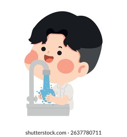 Boy practicing hand hygiene at sink student