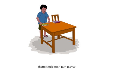 A boy is practicing measuring - illustration