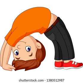 Boy practicing upward bow yoga pose