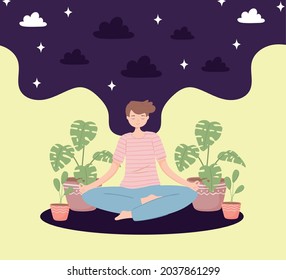boy practicing yoga meditation concept