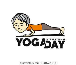 Boy practicing yoga pose, 21st june international yoga day, vector illustration.
