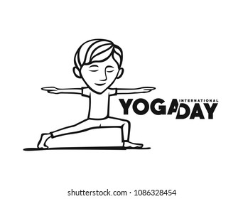 Boy practicing yoga pose, 21st june international yoga day, vector illustration.