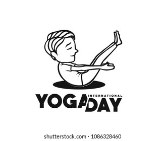 Boy practicing yoga pose, 21st june international yoga day, vector illustration.