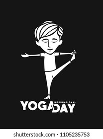 Boy practicing yoga pose, 21st june international yoga day, vector 