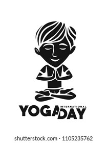 Boy practicing yoga pose, 21st june international yoga day, vector 