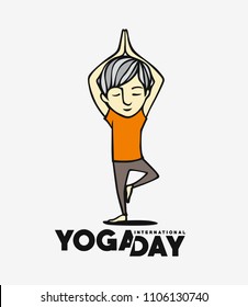 Boy practicing yoga pose, 21st june international yoga day, vector 