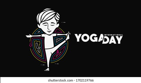 Boy practicing yoga pose, 21st june international yoga day, vector 