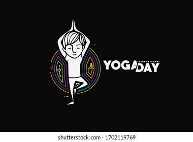 Boy practicing yoga pose, 21st june international yoga day, vector 