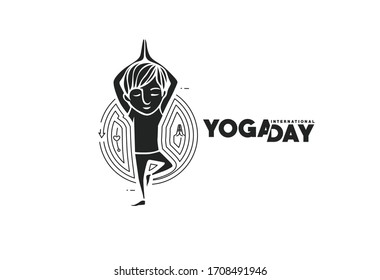 Boy practicing yoga pose, 21st june international yoga day, vector 