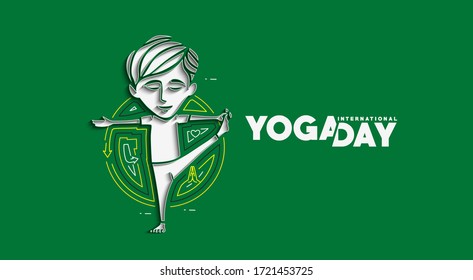 Boy practicing yoga pose, 21st june international yoga day, vector 