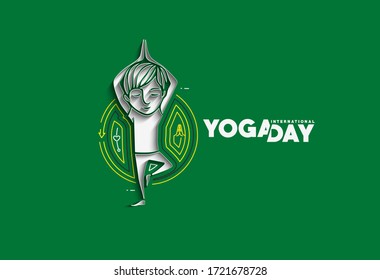 Boy practicing yoga pose, 21st june international yoga day, vector 