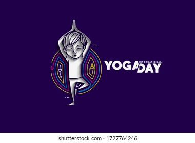 Boy practicing yoga pose, 21st june international yoga day, vector 