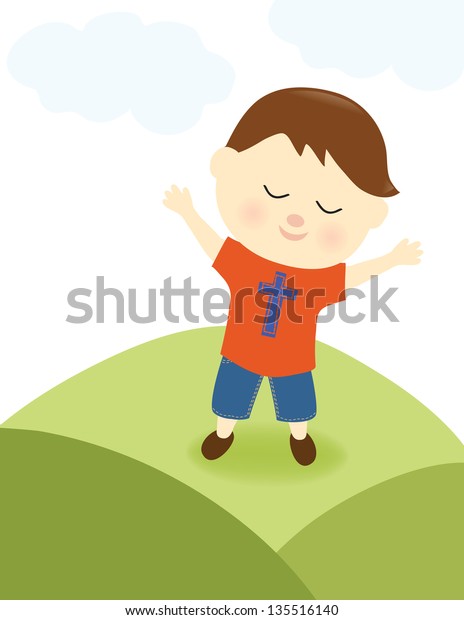 Boy Praising Lord Stock Vector (royalty Free) 135516140 