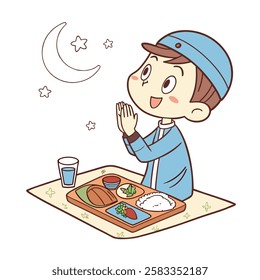 Boy praying before fitter Ramadan