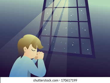 boy praying at night to god