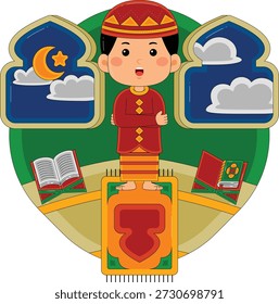  Muchacho que ora en la Ilustración vectorial de la estera de oración