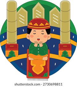 Muchacho que ora en la Ilustración vectorial de la estera de oración