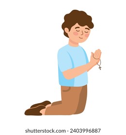 boy praying with rosary illustration