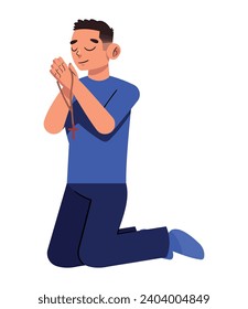 boy praying with rosary illustration