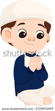 Boy Praying in Traditional Islamic Attire