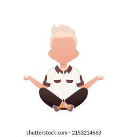 A boy of preschool age is engaged in meditating. Isolated. Cartoon style. Vector illustration