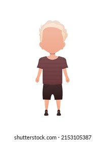 A boy of preschool age stands in full growth. Isolated. Cartoon style. Vector illustration