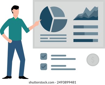 Boy presenting business profit chart.