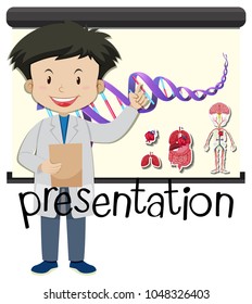 Boy presenting human anatomy on board illustration