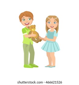 Boy Presenting A Teddy Bear To  Girl