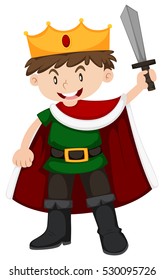 Boy in prince costume holding sword illustration