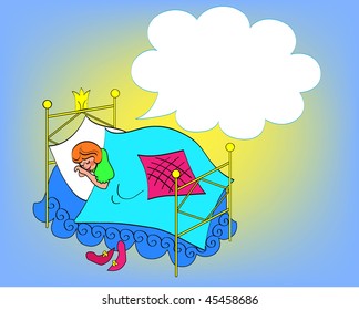 The boy, prince, sleeps in a bed and has a dream