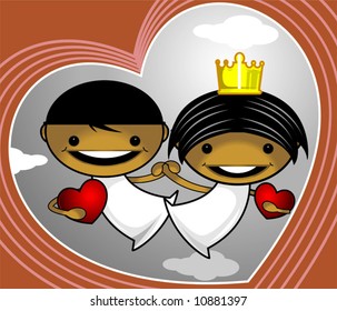 boy and princess in sky	
