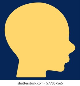 Boy Profile vector icon. Flat yellow symbol. Pictogram is isolated on a blue background. Designed for web and software interfaces.