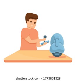 Boy programming one wheel robot icon. Cartoon of boy programming one wheel robot vector icon for web design isolated on white background