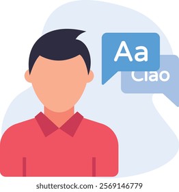 Boy pronouncing ciao as chow concept, casual Italian salutation vector icon design, International Day of Language symbol, Linguistic diversity sign, Bilingualism Polyglot illustration