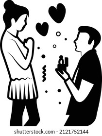 boy propose girl with ring concept , giving engagement ring Vector Icon Design, Valentines Day Symbol, Love and Romance Sign, Friendship and Love sickness stock illustration