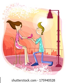 Boy proposing girl with ring for marriage