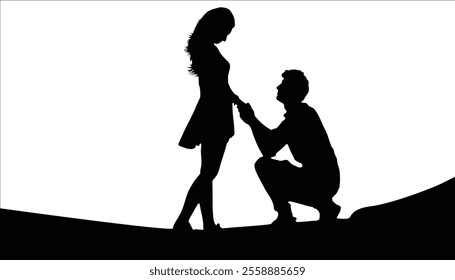 Boy proposing a girl silhouette.romantic couple. romantic couple silhouette. Capture the beauty of love with this stunning silhouette . Perfect for romantic themes, wedding inspirations, and love stor