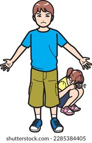 A boy protects a crying girl.