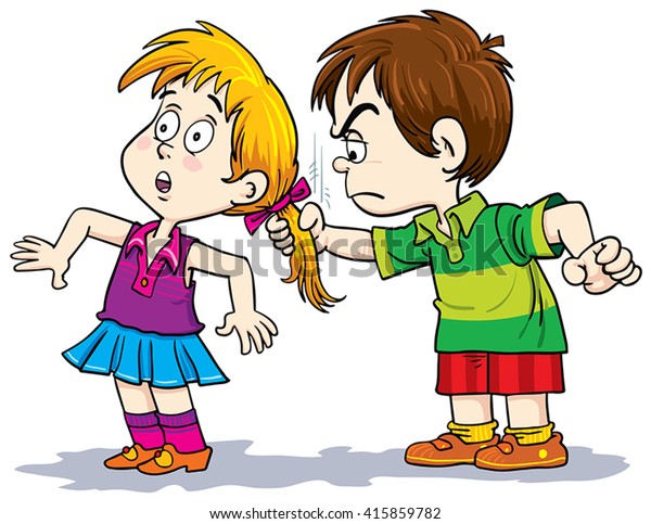 Boy Pulling Girls Hair Stock Vector (Royalty Free) 415859782