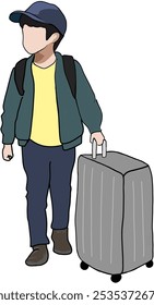 boy pulling luggage : adventure travel illustration