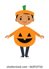 Boy in a pumpkin costume