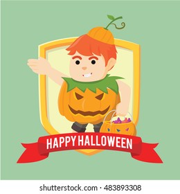 boy pumpkin in emblem colorful