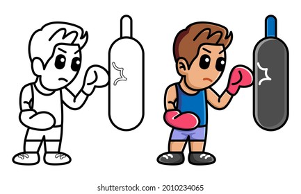boy punching sand sack coloring page for kids