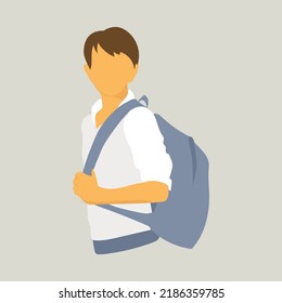 Boy pupil schoolboy or student with backpack minimalistic vector illustration.Schoolboy going to school.Back to school concept