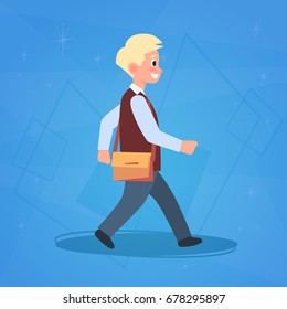 Boy Pupil Walking To School Schoolboy Small Primary Student Flat Vector Illustration