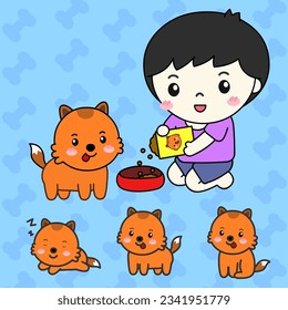 boy with puppy cartoon in vector