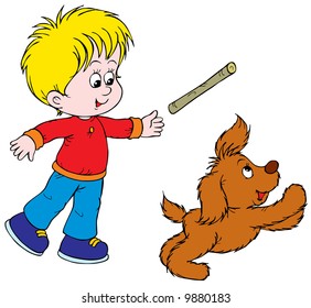 Boy and a Puppy playing